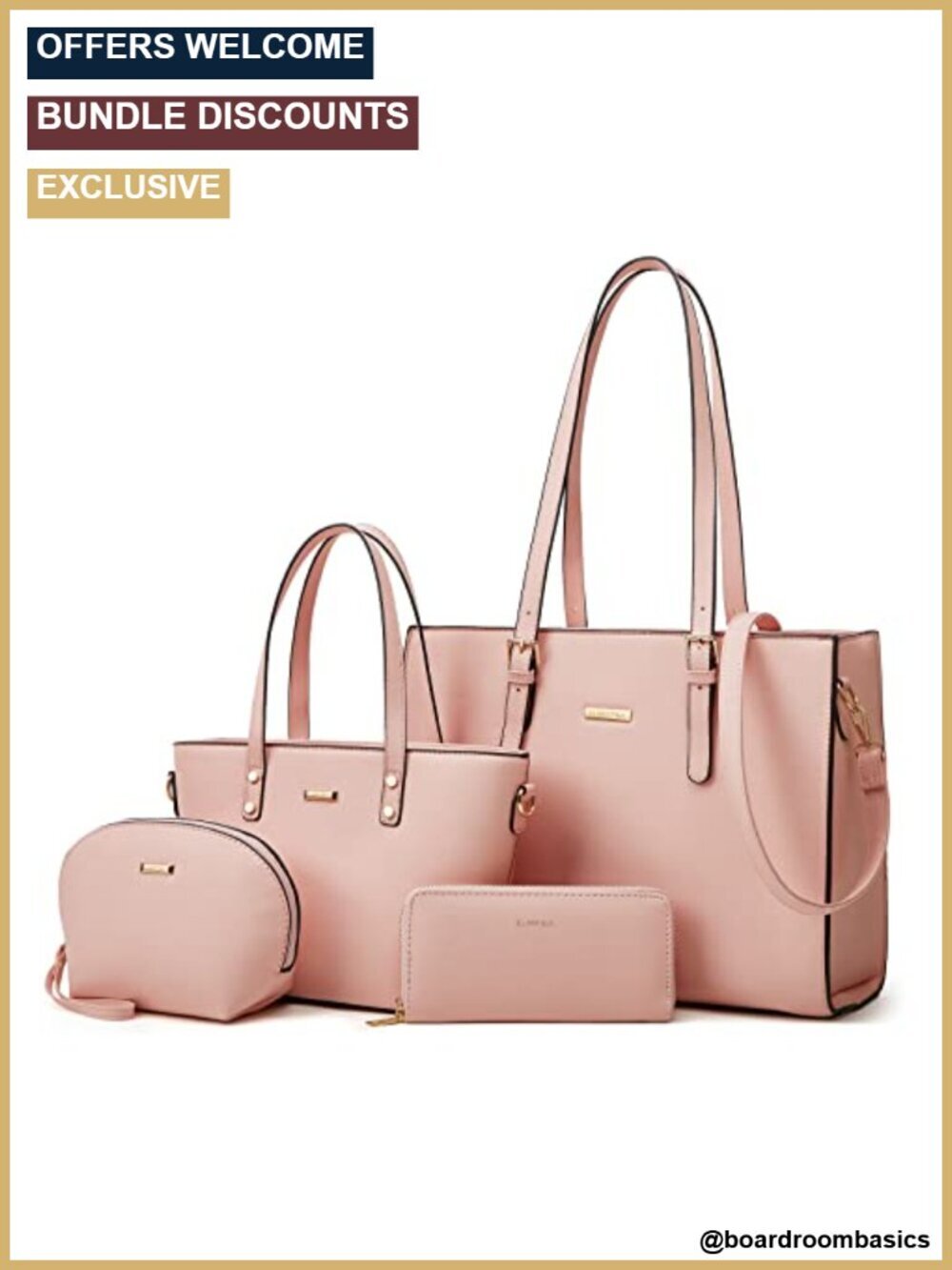 Synthetic Leather Tote Bag Set with Crossbody and Cosmetic Bag